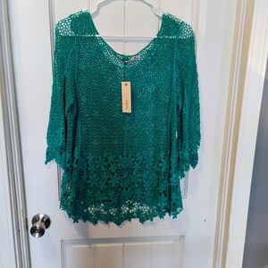 Lilly Pulitzer Teal Crochet Tunic Top